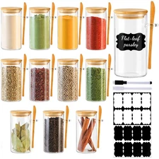 12 Pack 10 oz Round Glass Spice Jars with Lids and Spoons – Airtight Small Sp...