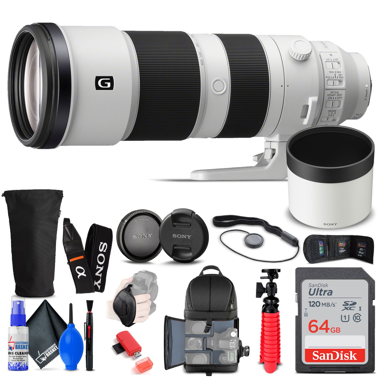 Sony FE 200-600mm f/5.6-6.3 G OSS Lens Bundle with Backpack 64GB Card & Extras