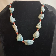 ZAD Silver Tone Cable Chain Turquoise Colored, Red and Silver Beads Necklace