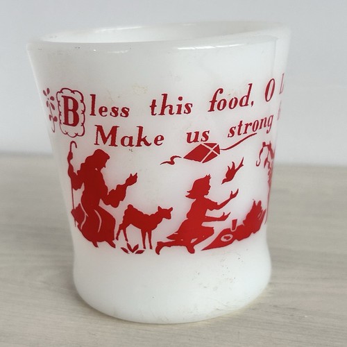 Vtg Anchor Hocking Fire King Mug & Bowl Milk Glass Prayer & Bible Stories - Picture 9 of 17