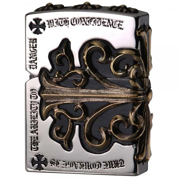 Zippo Gothic Gold Side Arabesque Cross Full Metal Jacket Japan Limited Heavy