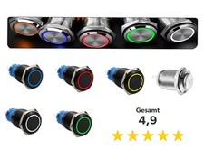 1x 12V 30V 240V Wasserdicht mit Beleuchtung Drucktaste Schalter Edelstahl