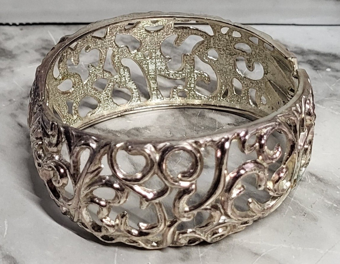 Bangle Style Bracelet. Hinged Opening. Scrollwork… - image 1