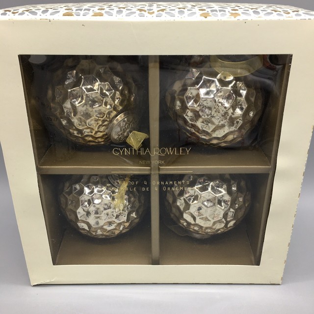 x4 Cynthia Rowley Mercury Glass Christmas Ornament Set Light GOLD