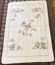 Vintage Disney Bambi Baby Crib Quilt Cross Stitch Embroidery Thumper Flower Owl