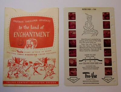 Old Vintage 1954 Walt Disney Peter Pan Tru Vue 3D Film Card Beaverton Oregon USA