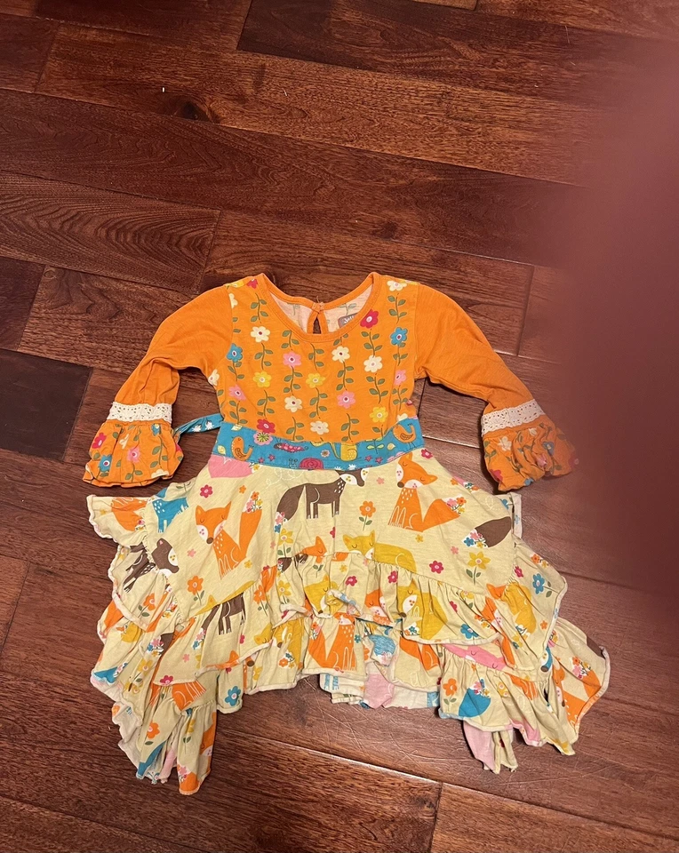 Vestido Jelly The Pug Forest Friends Talla 4T Vestido Estampado Animal Floral Volantes Foto 4 de 4