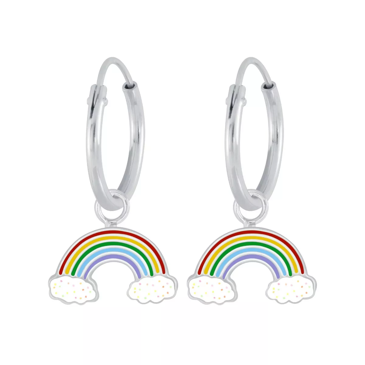 925 Sterling Silver Rainbow Glitter Cloud Charm Hoop Earrings