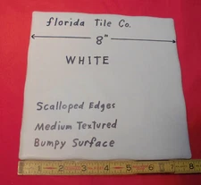 1 pc. Florida Natura Ceramic Floor Tile 8" X 8" Bumpy, Scalloped Edge, White New