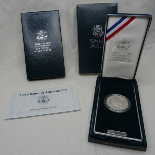 1990-P Eisenhower Proof Silver Dollar US Mint Commemorative $1 COA OGP - Picture 1 of 6