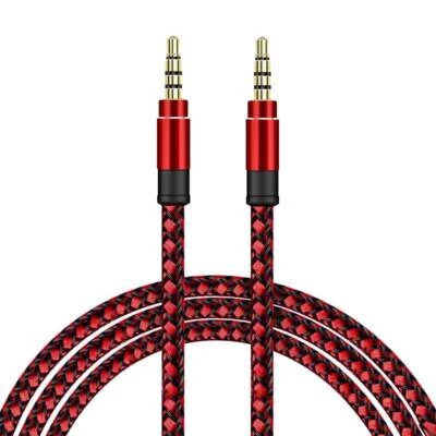 SDTEK Câble audio auxiliaire tressé rouge extra long de 3 mètres Prise de