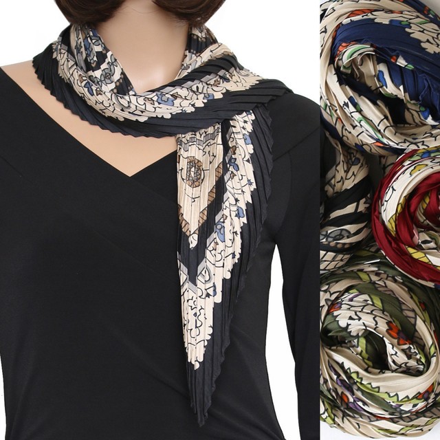 F291C PLEAT SCARF Square Pleated Stole Lady Satin Soft Made In Korea Warm Neck EBay