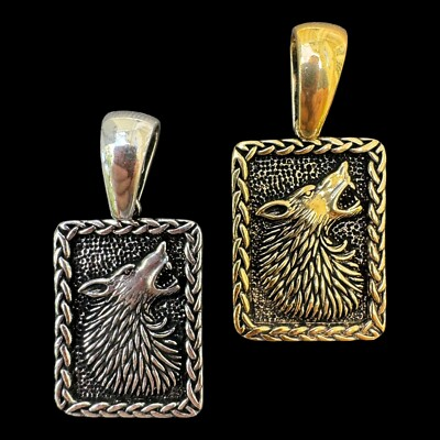#ad Solid 925 Silver Gold Plated Oxidized Howling Lone Wolf Pendant Necklace $162.17