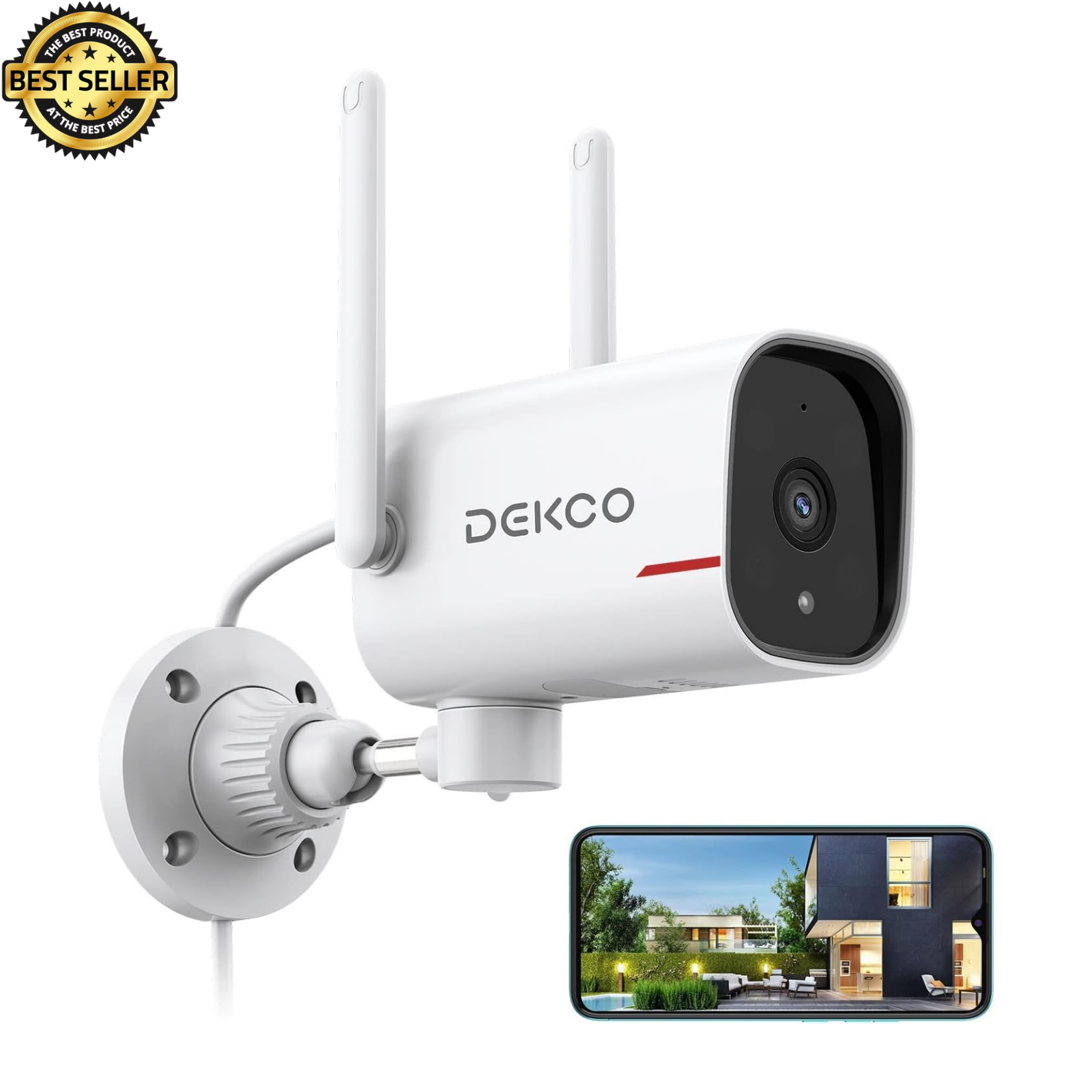 DEKCO Outdoor Security Camera with 2K Color Night Vision, Pan Rotating...