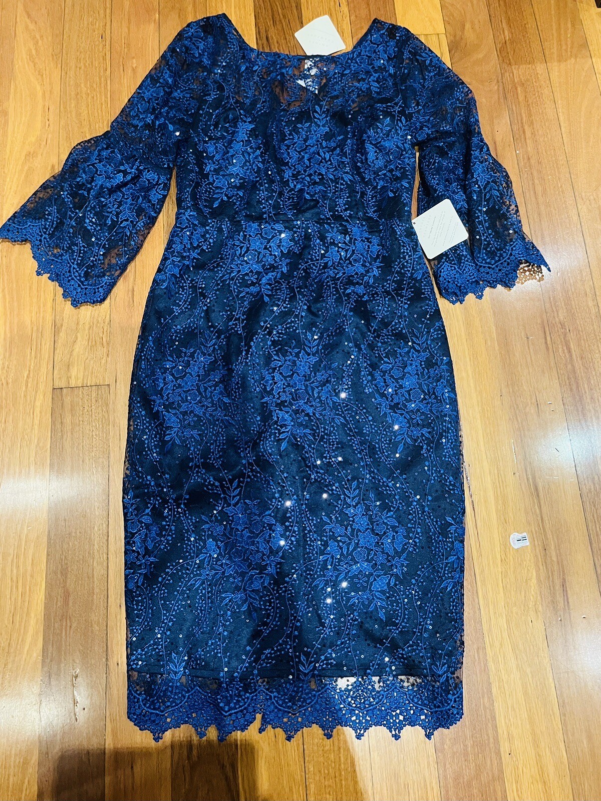 Anthea Crawford Blue Flared Shift Dress Size 10 Lace New Rrp 599 eBay