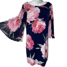 Eliza J Floral Flower Print Pleated Accordion Bell Sleeve Mini Shift Dress 2