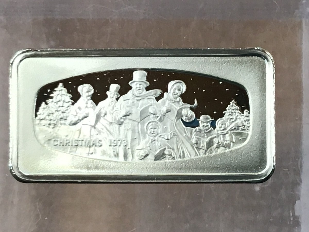 1973 Franklin Mint Christmas Ingot 2 Ounce Silver Art Bar B0344 | eBay