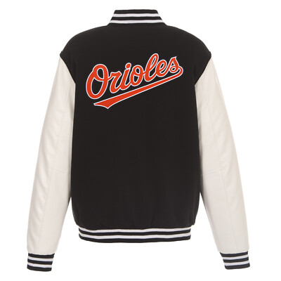 MLB Baltimore Orioles Reversible Fleece Jacket PVC Sleeves Embroidered Logos 