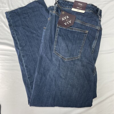 Ava & Viv Skinny Stretch Womens Jeans Dark Wash Raw Hem Plus Size 18W NEW