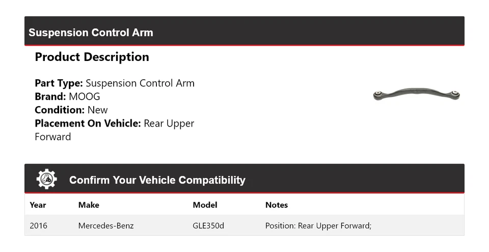 For 2016 Mercedes-Benz GLE350d Suspension Control Arm Rear Upper Forward MOOG - Image 2 of 4