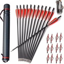 12x 20 inch Carbon Crossbow Bolts OD 8.8mm Archery Arrows / 100 Grain Broadhead