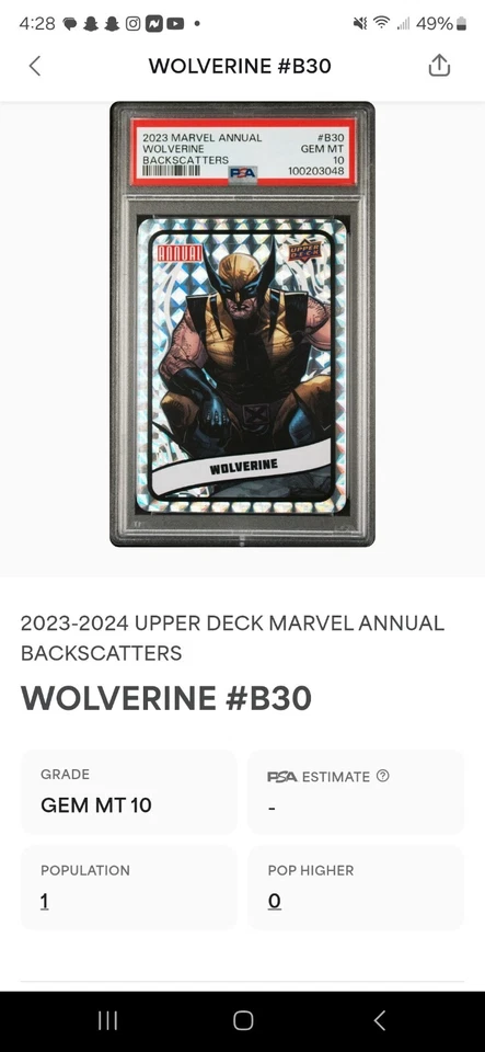 2023 Marvel Annual Wolverine Back Scatters Psa 10 - Image 3 of 3