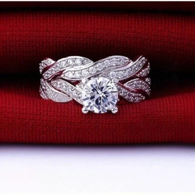 2 Ct White Treated Diamond Ring With Band VVS1 Color F Certified Bridal Ring Set