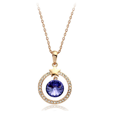  18K ROSE GOLD PLATED GENUINE AUSTRIAN CRYSTAL CLEAR & CZ PURPLE  NECKLACE 