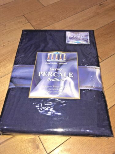 Luxury Percale Double Fitted Bed Sheet - Navy. Royal Sultan Collection. NEW. - Picture 1 of 4