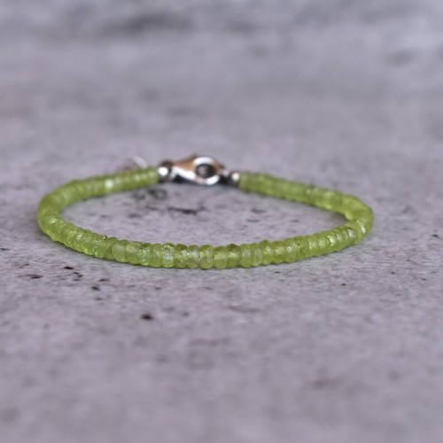 Natural Green Peridot 3-4MM Faceted Rondelle Gemstone Beads Women Bracelet 6-8" - Picture 5 of 9