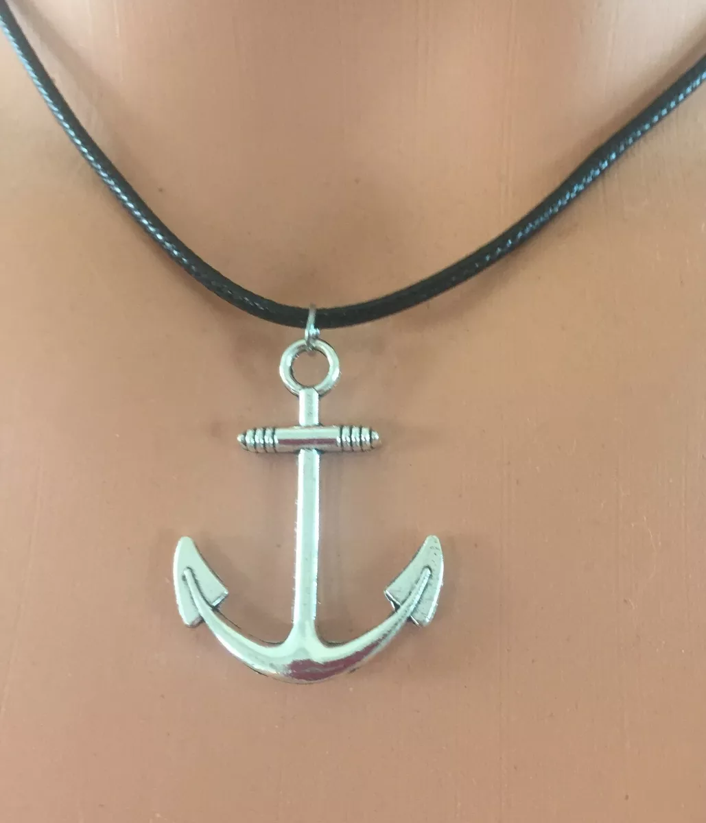 STERLING SILVER NAUTICAL ANCHOR on Black LEATHER CORD Surfer