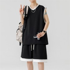 Mens Tracksuit 2-Piece Set Short Sleeve T Shirt Shorts Sweatsuit Outfit Set