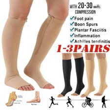 Nylon Zipper Compression Socks Support Graduated Stockings Mens Womens 20-30mmHg