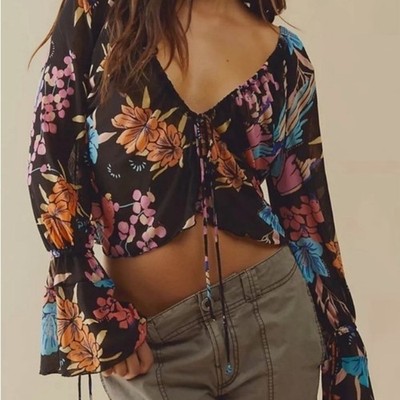 Free People Piece of Paradise Top in Black Combo Size L