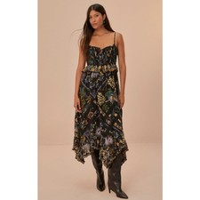 Farm rio Winter Garden Black Pleated Lace Sleeveless Midi Dress