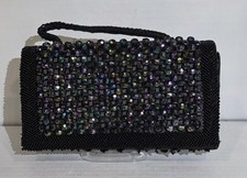 Vintage Hong Kong Iridescent Beaded Evening Handbag Black 1950's South Bend IN