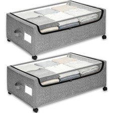 Under Bed Storage with Wheels, 2-Pack Under the Bed Storage Containers with C...