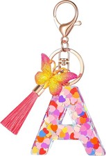 Suweibuke Colourful Cute Initial Letter Keychains for Women Colorful Pink-a