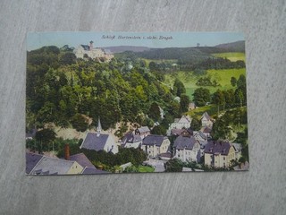 Postcard Hartenstein Erzgebirge settlement Castle Stein Schlema floodplain BIRD RAILWAY POST
