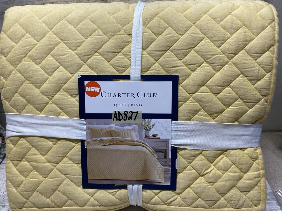Edredón Charter Club Reversible Cambray King Amarillo Nuevo Foto 2 de 4