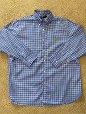 Ralph Lauren Dress Shirt Mens 18 34/35 Blue Check Classic Fit Easy Care LS