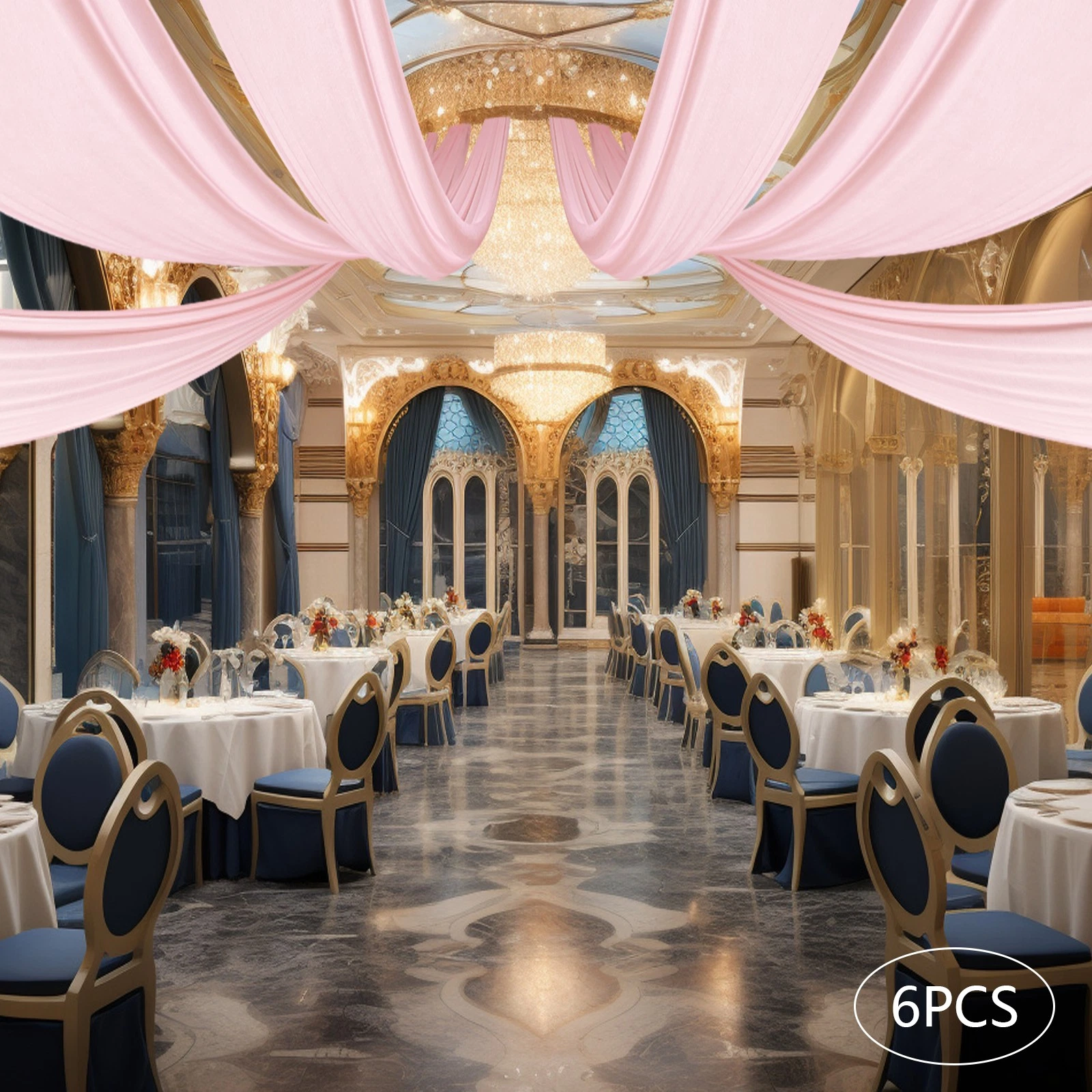 6 Panels Ceiling Drapes Pink Voile Chiffon Wedding Backdrop Curtains Drape Panel