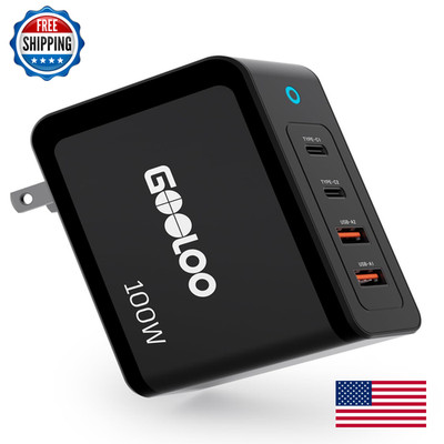 Gooloo 100W Usb C Charger Block 4-Port Foldable Compact Wall Charger For