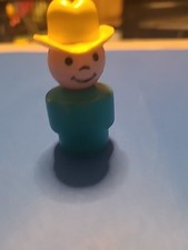 Vintage Fisher Price Little People Turquoise Blue Farmer Boy 663 Play Family 