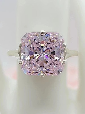 Genuine Pink Sapphire 6CT Cushion Cut Solitaire Engagement Wedding Silver Ring