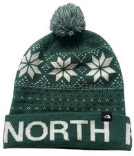 The North Face Ski Tuke Beanie Pompom Hat Adult One Size Green White