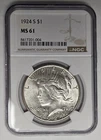 1924 S San Francisco Mint Peace Silver Dollar NGC MS 61