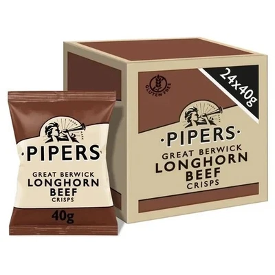 Pipers Crisps New Flavour Berwick Longhorn Beef 24x40g - Image 1 of 4