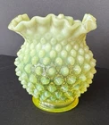 Imperial? Fenton? Vaseline/Uranium Topaz Opalescent Hobnail 4" Ruffle Vase