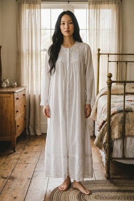 Erika Taylor Country Prairie Cottage Long Nightgown White XL Embroidered Beaded
